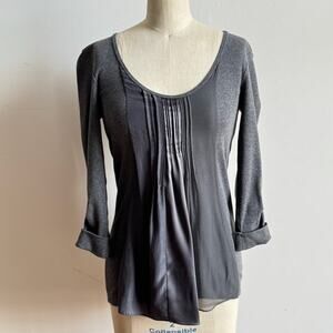 BRUNELLO CUCINELLI For Bergdorf Goodman Gray Cotton Silk Pleated Top